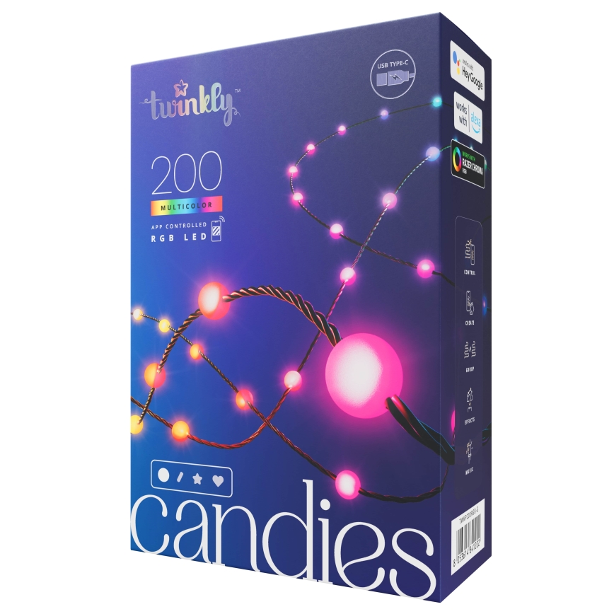 Twinkly - LED RGB Prigušive božićne lampice CANDIES 200xLED 14 m USB Wi-Fi