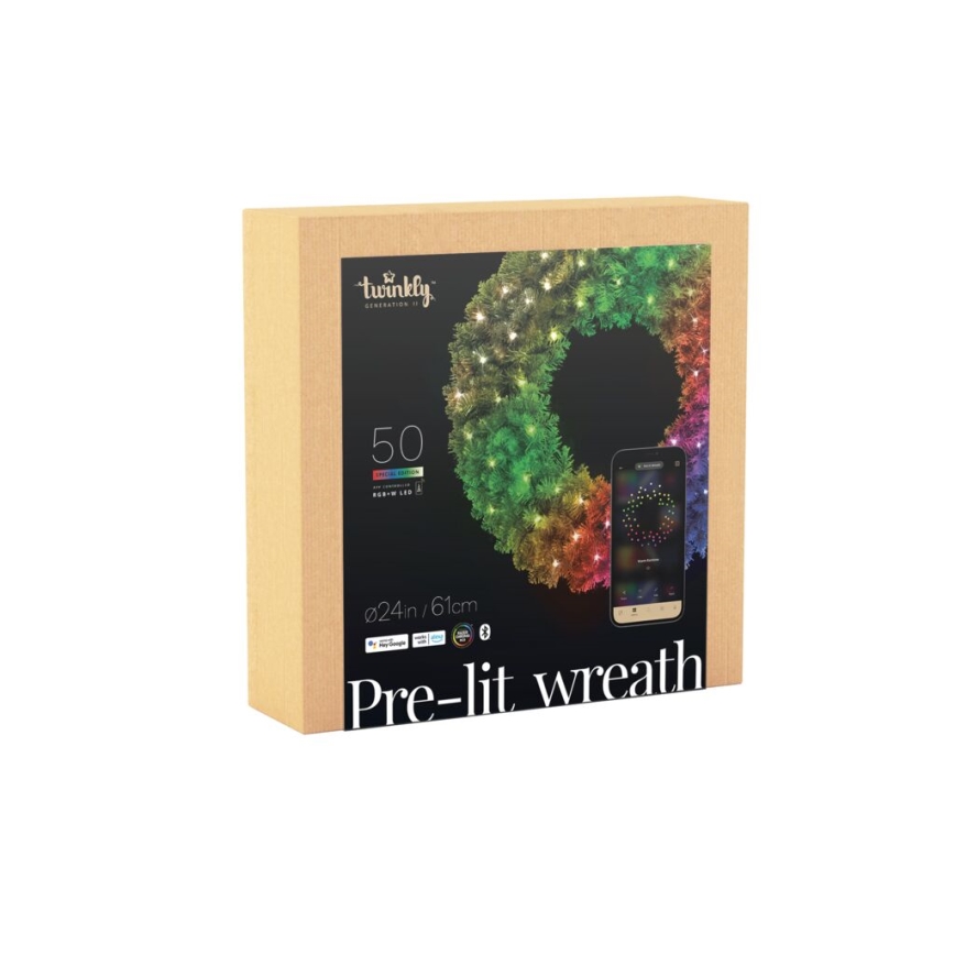 Twinkly - LED RGB Prigušivi božićni vijenac PRE-LIT WREATH 50xLED pr. 61cm Wi-Fi