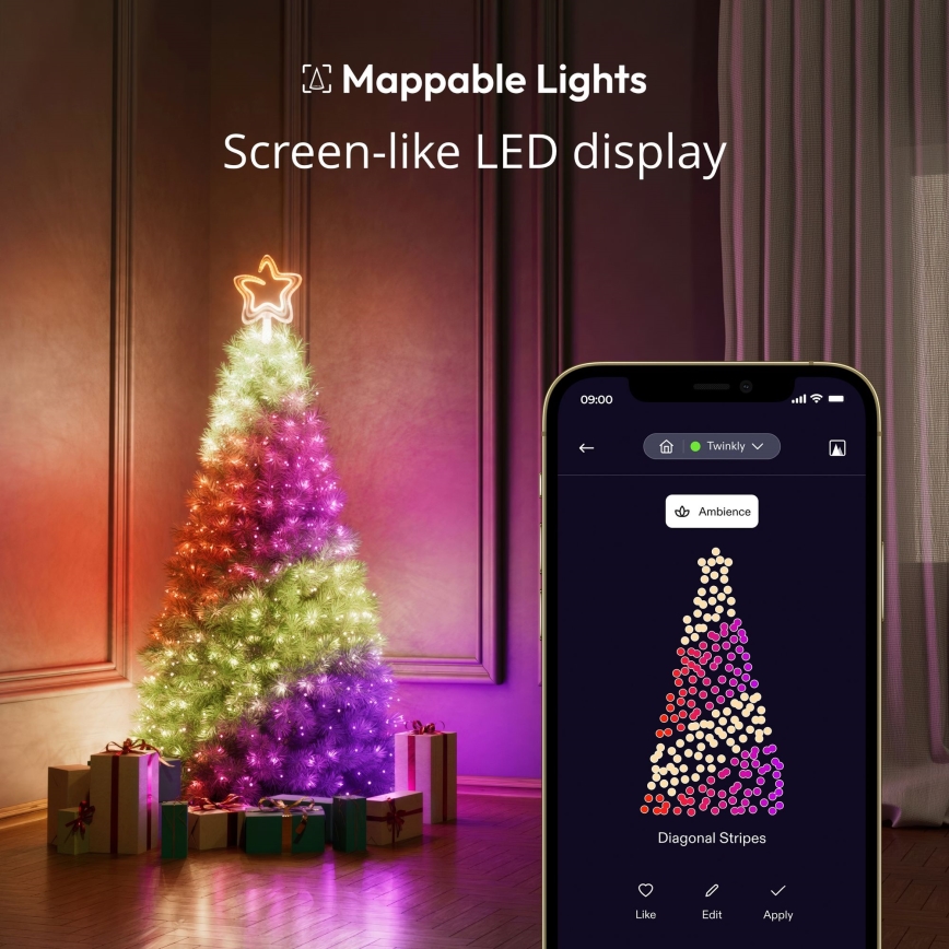 Twinkly - LED RGB podesiva božićna zvijezda za vrh jelke TREE TOPPER 76xLED USB Wi-Fi