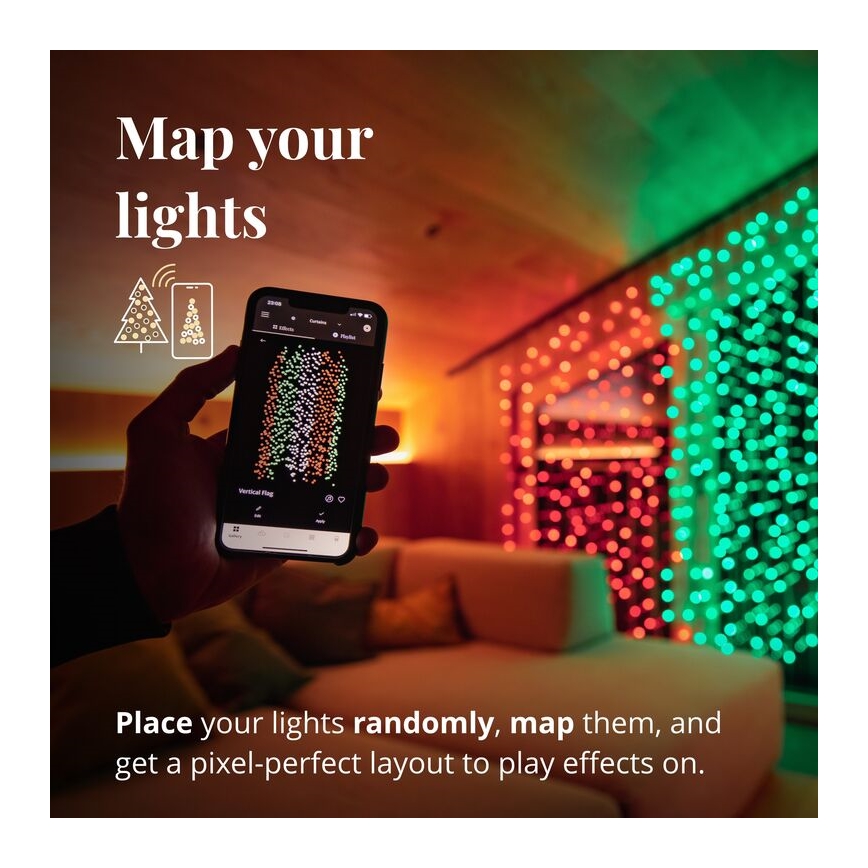 Twinkly - LED RGBW Prigušiva vanjska božićna svjetlosna zavjesa CURTAIN 210xLED 6,1m IP44 Wi-Fi