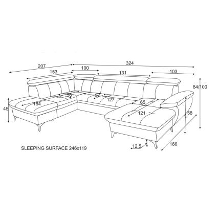 Ugaona garnitura na razvlačenje s prostorom za pohranu u obliku slova U CATANIA lijeva bež