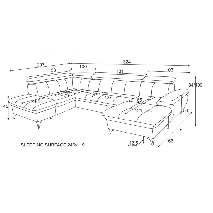 Ugaona garnitura na razvlačenje s prostorom za pohranu u obliku slova U CATANIA lijeva bež