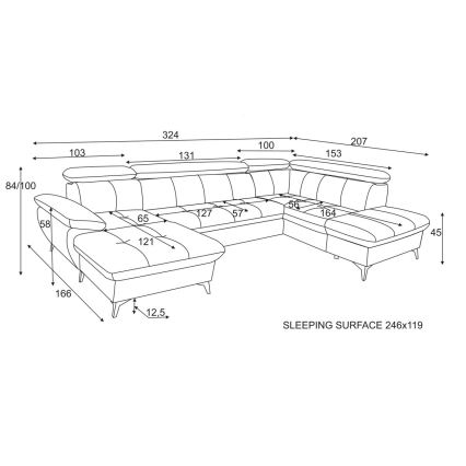 Rasklopivi kutni trosjed u obliku slova U CATANIA s prostorom za pohranu, desni, bež