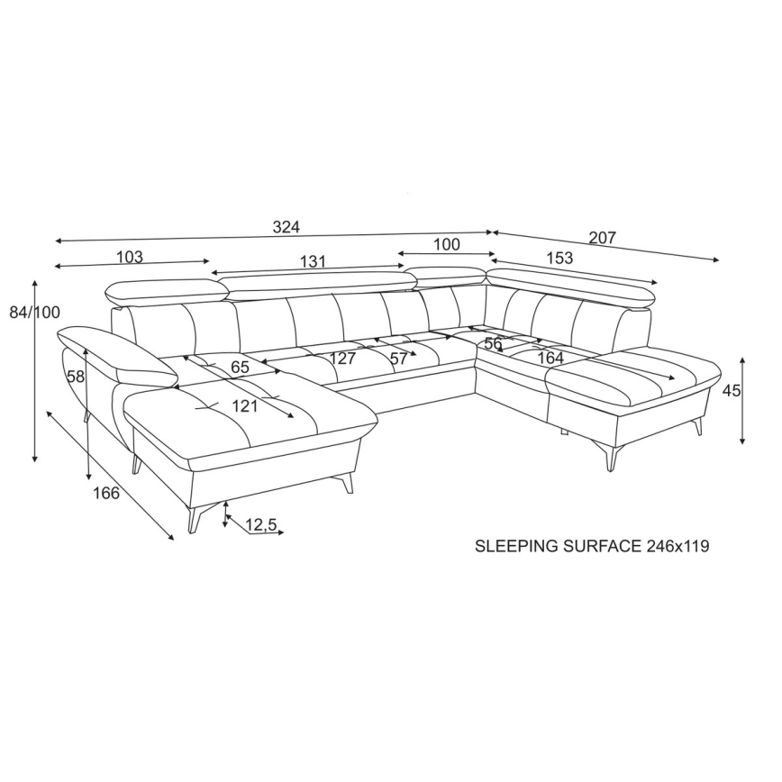 Rasklopivi kutni trosjed u obliku slova U CATANIA s prostorom za pohranu, desni, bež