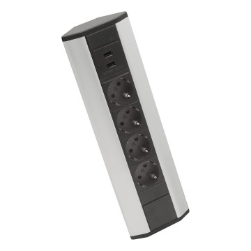 Ugaoni stup s utičnicama 4x230V + 2xUSB-A crna/srebrna
