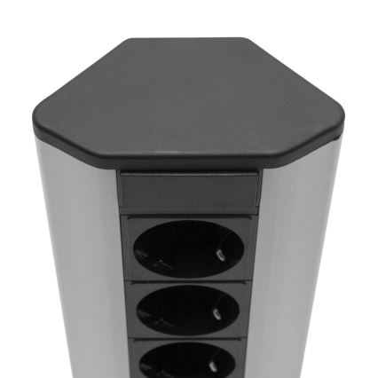 Ugaoni stup s utičnicama 4x230V + 2xUSB-A crna/srebrna