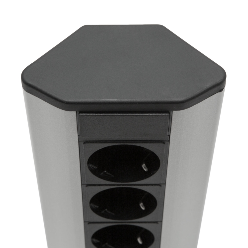 Ugaoni stup s utičnicama 4x230V + 2xUSB-A crna/srebrna