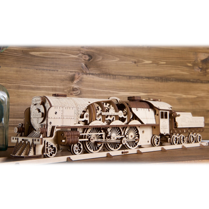 Ugears - 3D drvena mehanička slagalica V-Express parna lokomotiva s tenderskim vagonom