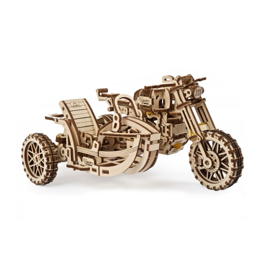 Ugears - 3D drvene mehaničke puzzle Motocikl scrambler s prikolicom
