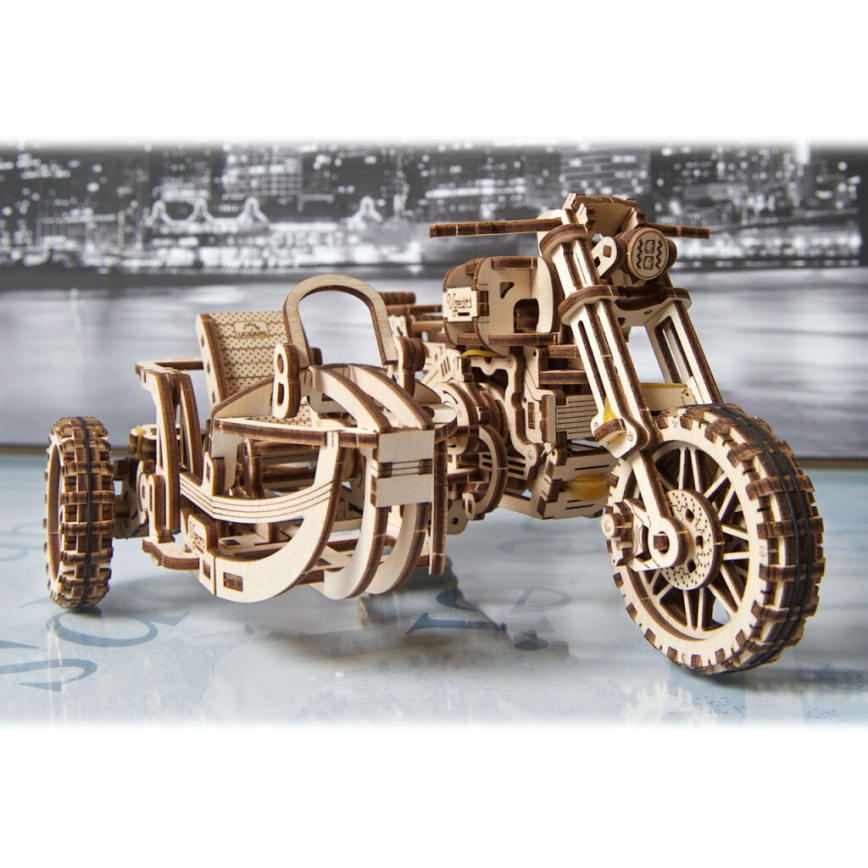 Ugears - 3D drvene mehaničke puzzle Motocikl scrambler s prikolicom
