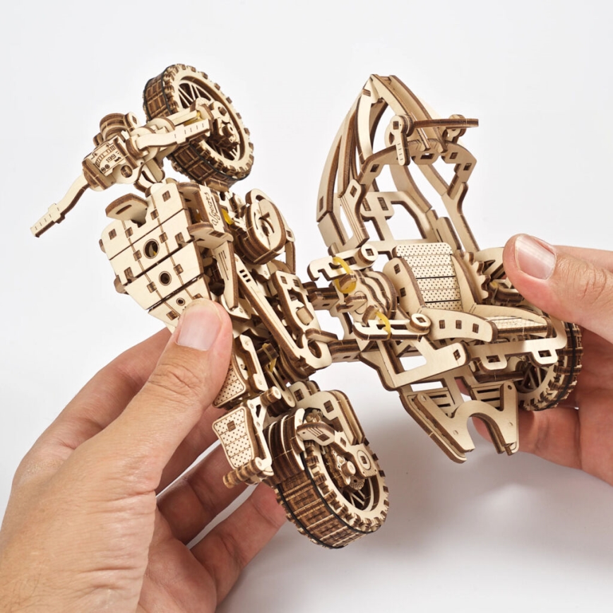 Ugears - 3D drvene mehaničke puzzle Motocikl scrambler s prikolicom