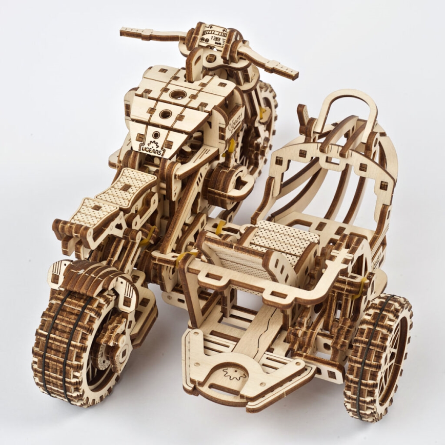 Ugears - 3D drvene mehaničke puzzle Motocikl scrambler s prikolicom