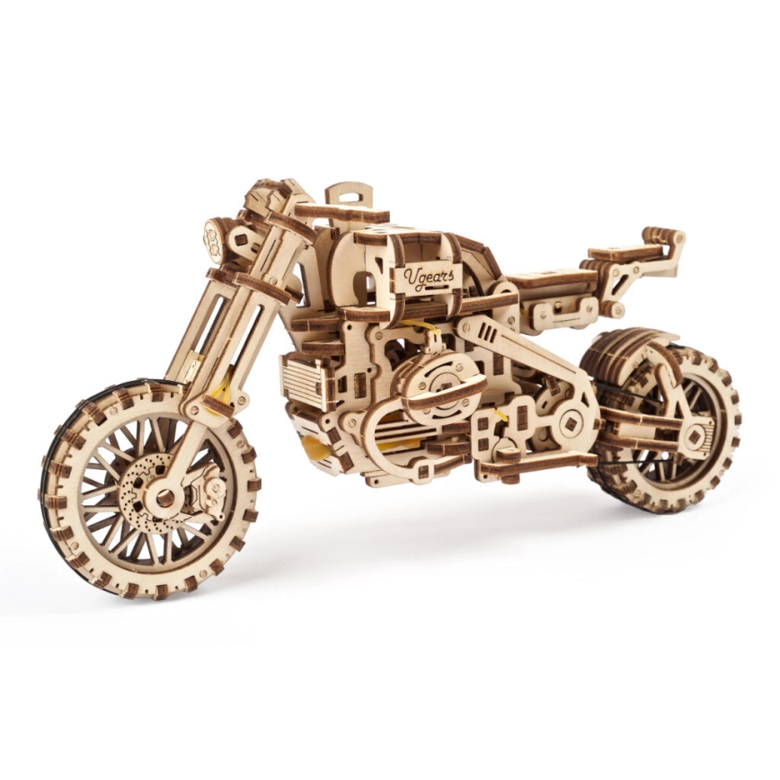 Ugears - 3D drvene mehaničke puzzle Motocikl scrambler s prikolicom
