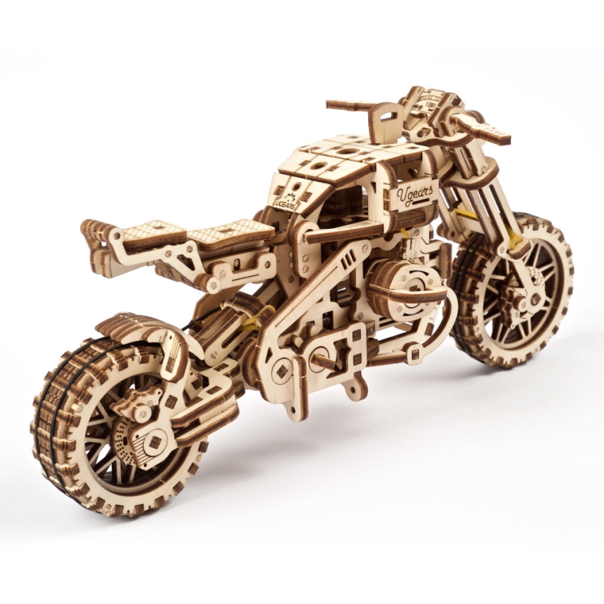 Ugears - 3D drvene mehaničke puzzle Motocikl scrambler s prikolicom