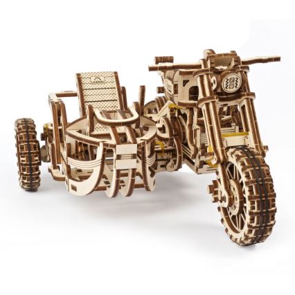 Ugears - 3D drvene mehaničke puzzle Motocikl scrambler s prikolicom