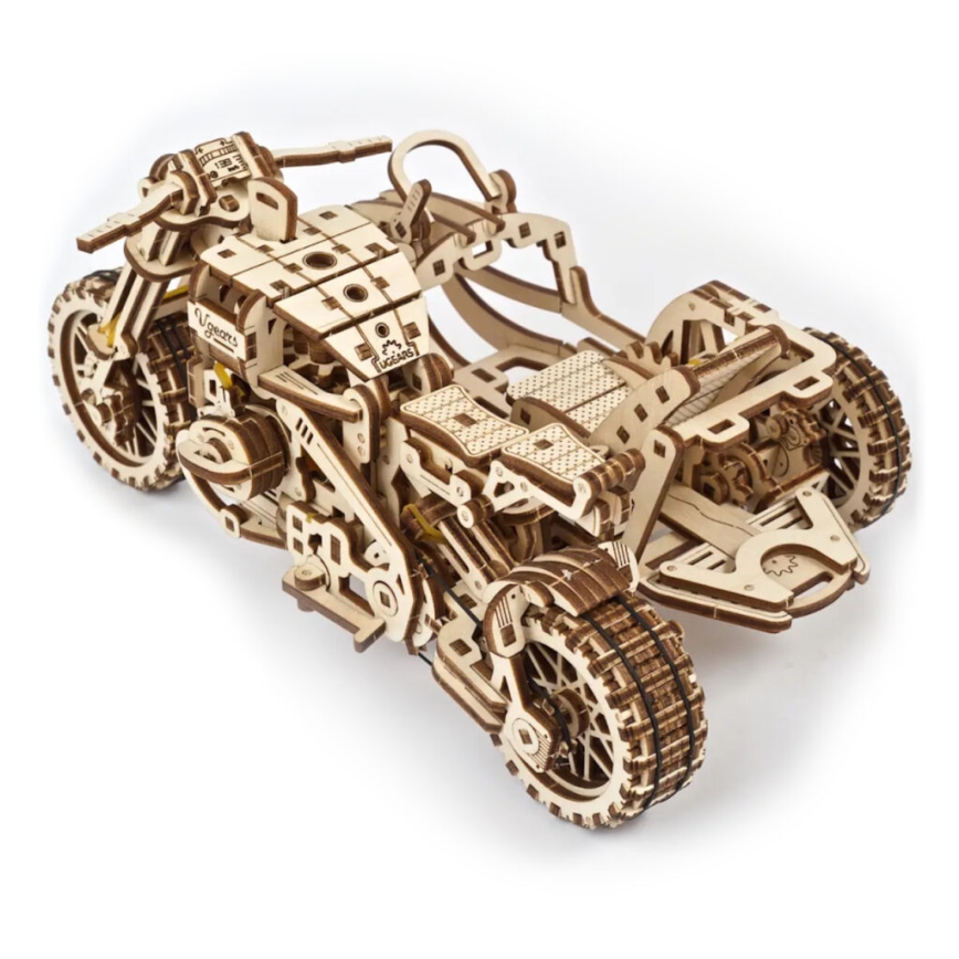 Ugears - 3D drvene mehaničke puzzle Motocikl scrambler s prikolicom