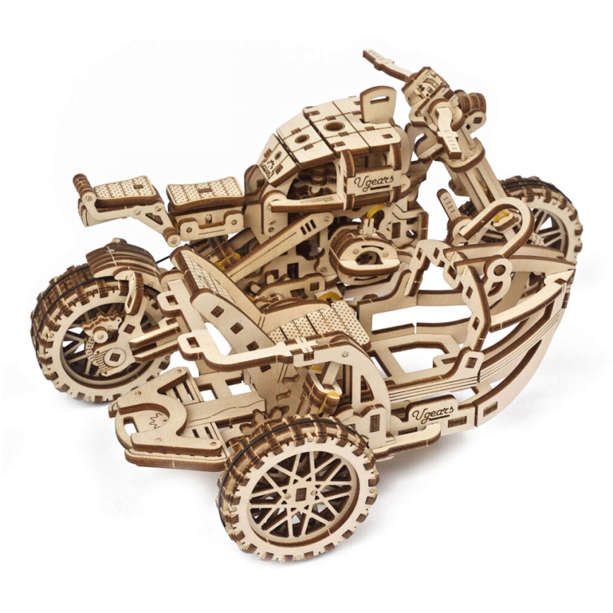 Ugears - 3D drvene mehaničke puzzle Motocikl scrambler s prikolicom