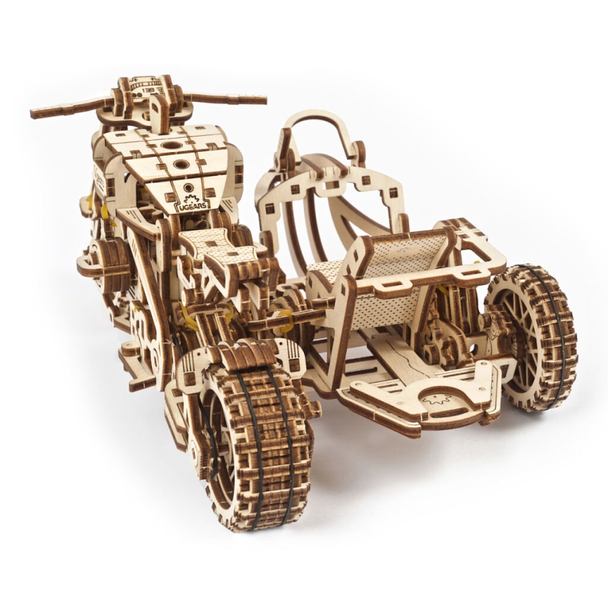 Ugears - 3D drvene mehaničke puzzle Motocikl scrambler s prikolicom