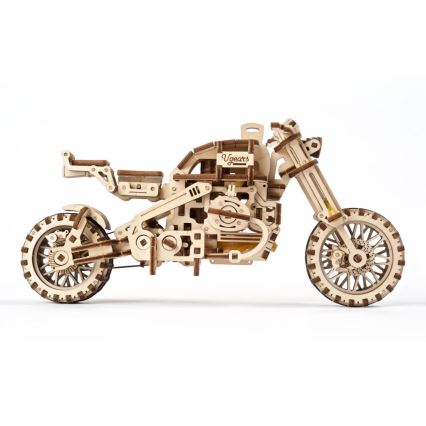 Ugears - 3D drvene mehaničke puzzle Motocikl scrambler s prikolicom