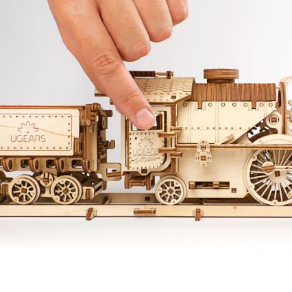 Ugears - 3D drvene mehaničke puzzle V-Express parna lokomotiva s tenderom