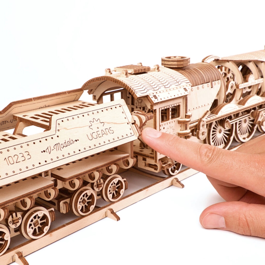 Ugears - 3D drvene mehaničke puzzle V-Express parna lokomotiva s tenderom
