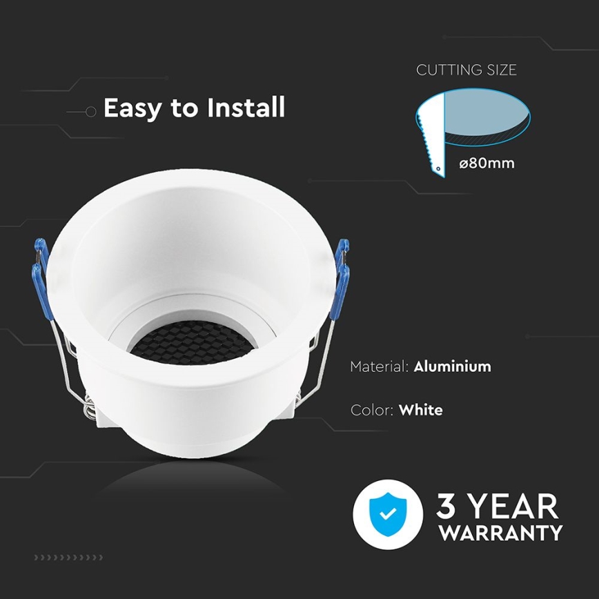 Ugradbena svjetiljka GU10 promjera 9 cm bijela