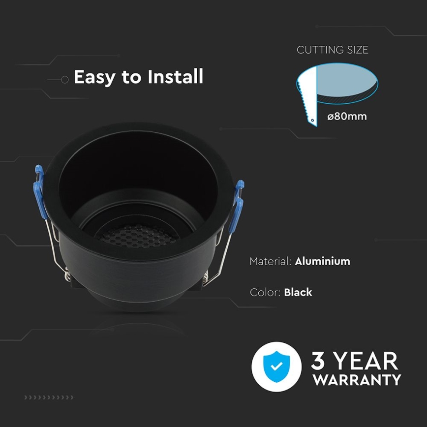 Ugradbena svjetiljka GU10 promjera 9 cm crna