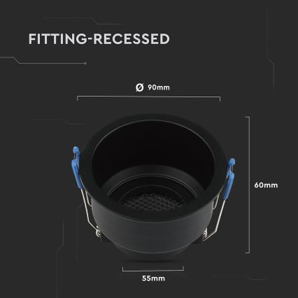 Ugradbena svjetiljka GU10 promjera 9 cm crna