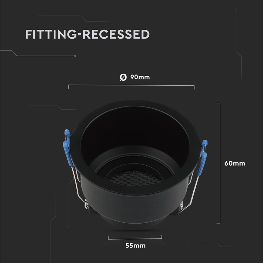 Ugradbena svjetiljka GU10 promjera 9 cm crna