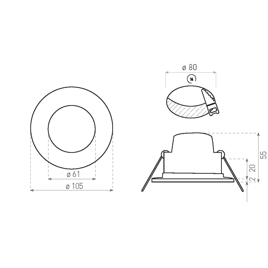 LED kupaonsko ugradno svjetlo BONO LED/8W/230V 3000K IP65 matirani krom