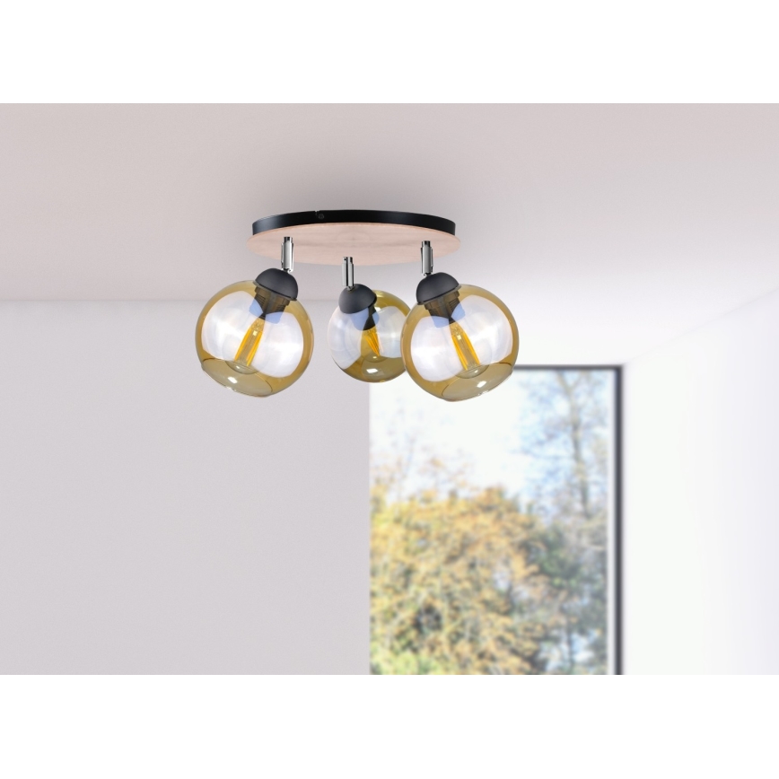 Ugradbena svjetiljka THEA WOOD 3xE27/60W/230V promjer 30 cm