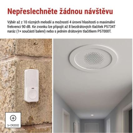 Ugradno bežično zvono 230V + 1xCR2032 bijelo