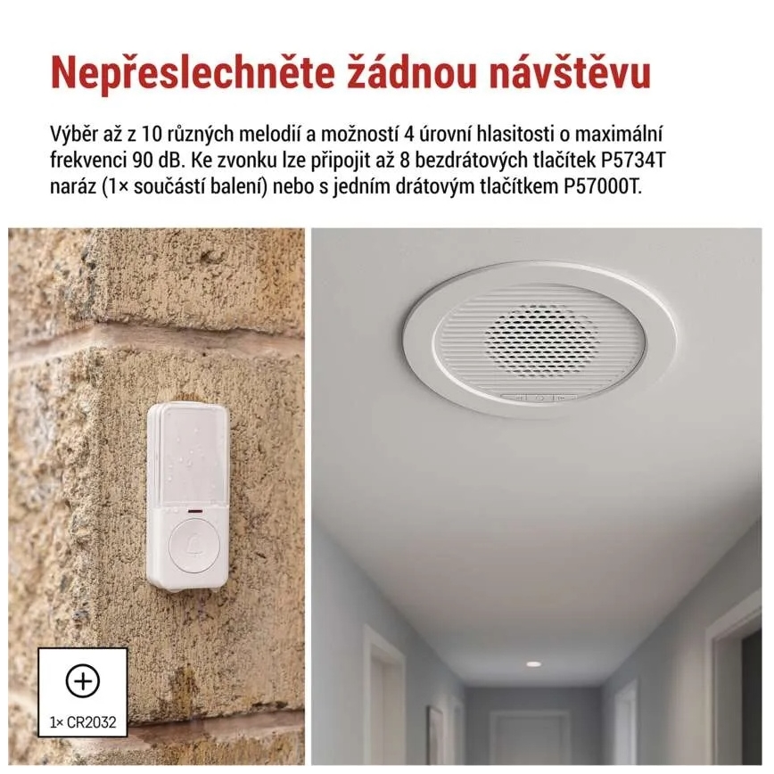 Ugradno bežično zvono 230V + 1xCR2032 bijelo