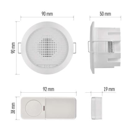 Ugradno bežično zvono 230V + 1xCR2032 bijelo