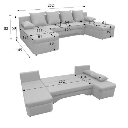 Univerzalna razvlačna kutna sjedeća garnitura s spremištem u obliku slova U ALMEIDA siva
