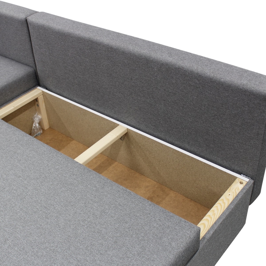 Univerzalna razvlačna kutna sjedeća garnitura s prostorom za pohranu u L ALMEIDA siva