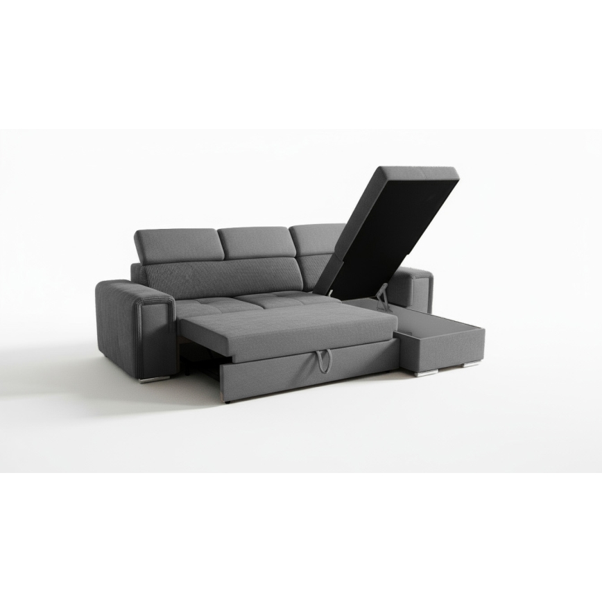 Univerzalna kutna razvlačna garnitura u obliku slova L s spremištem SALVADA tamno siva