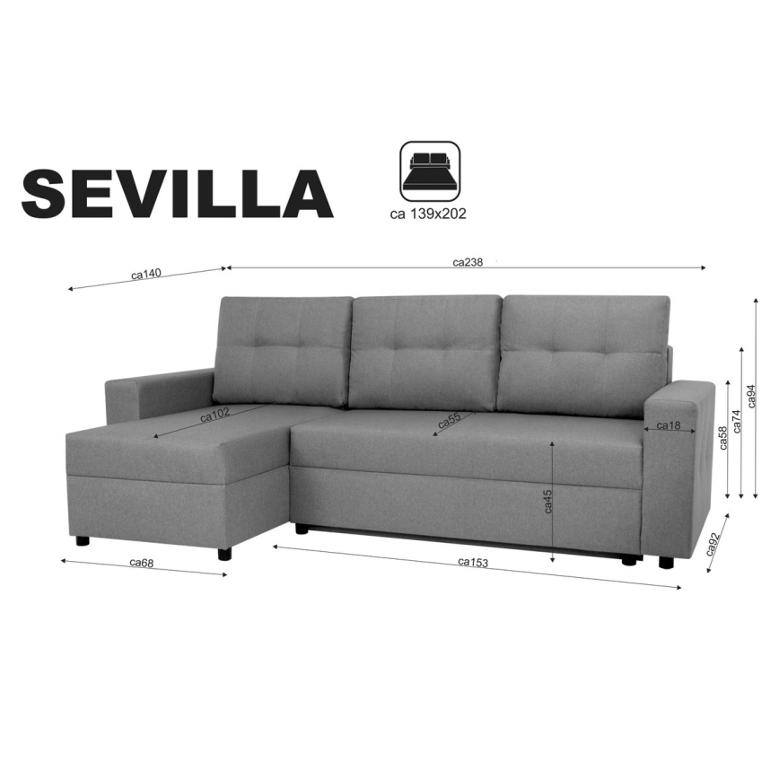 Univerzalna kutna garnitura s funkcijom spavanja i spremištem SEVILLA antracit