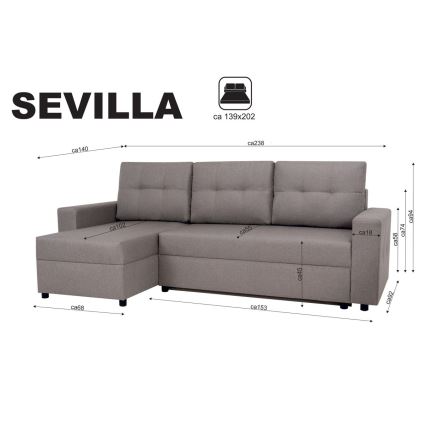 Univerzalna kutna garnitura s funkcijom spavanja i spremištem SEVILLA siva