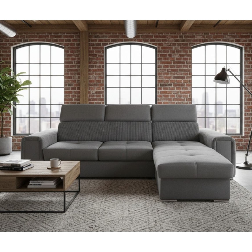 Univerzalna kutna razvlačna garnitura u obliku slova L s spremištem SALVADA tamno siva