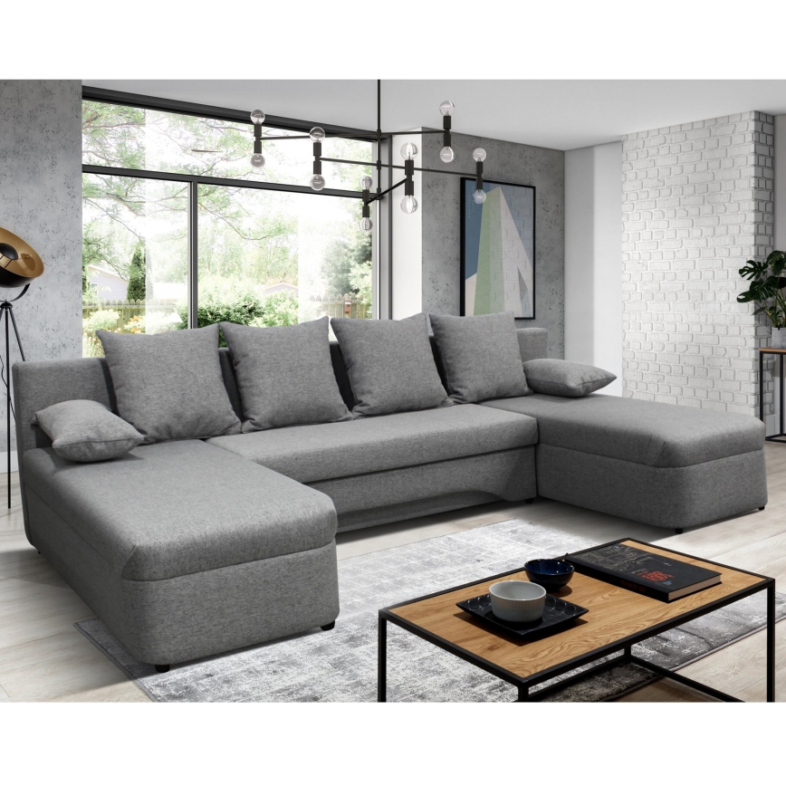 Univerzalna kutna razvlačna garnitura u obliku slova U s prostorom za pohranu ALMEIDA siva