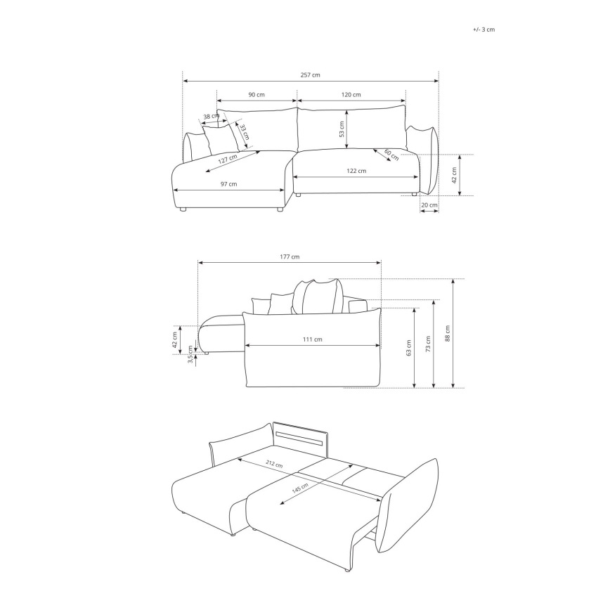 Univerzalna kutna garnitura na razvlačenje s prostorom za pohranu u obliku slova L FRIDA smeđa