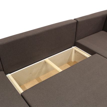 Univerzalna kutna garnitura na razvlačenje u obliku slova U SEYA sa spremnikom za pohranu, smeđa