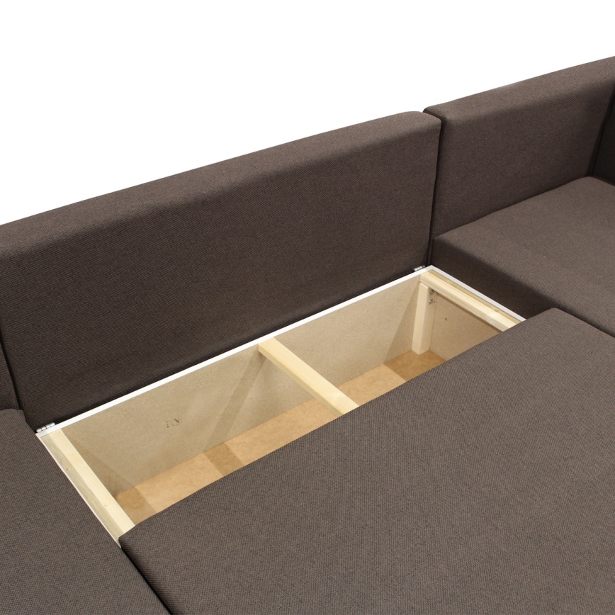 Univerzalna kutna garnitura na razvlačenje u obliku slova U SEYA sa spremnikom za pohranu, smeđa