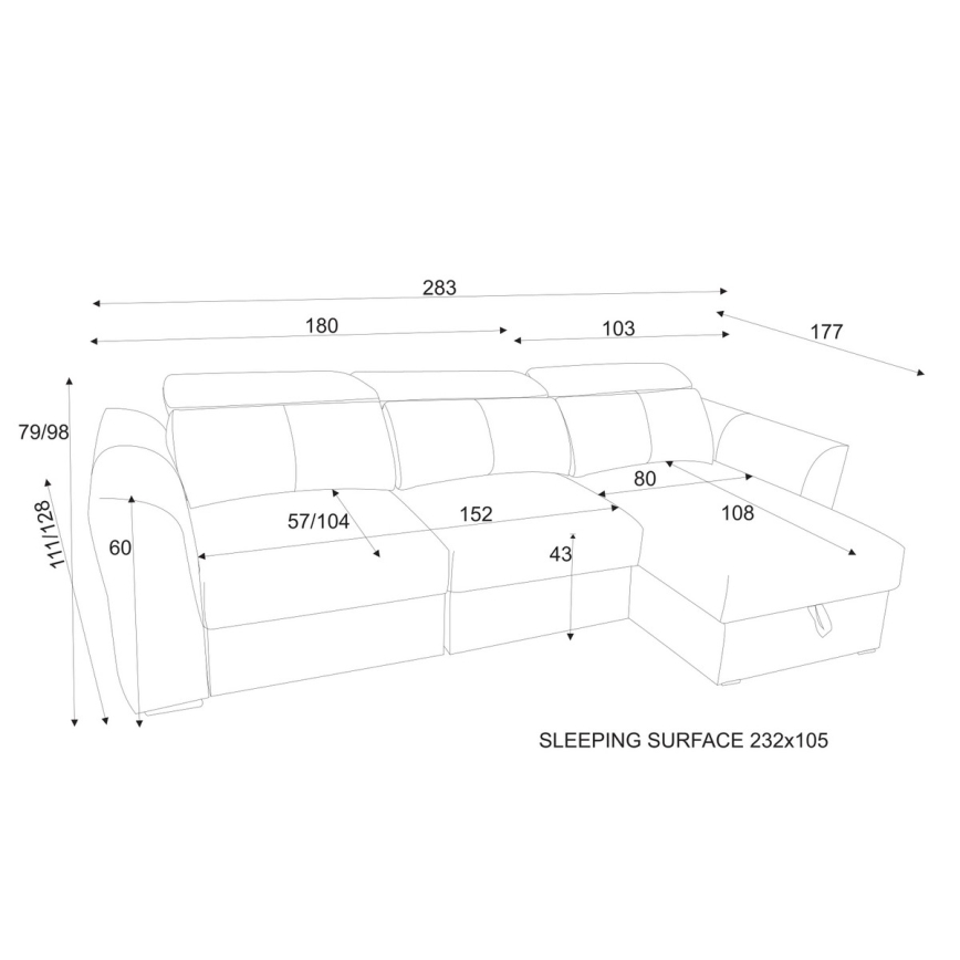 Univerzalni kutni trosjed na razvlačenje s prostorom za pohranu TRENTO, svijetlosiv