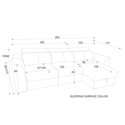 Univerzalni kutni trosjed na razvlačenje s prostorom za pohranu TRENTO antracit
