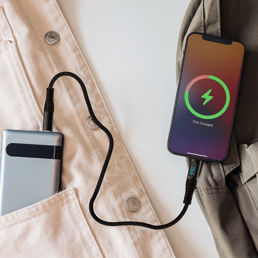 USB-C kabel s LED zaslonom 100W 1m