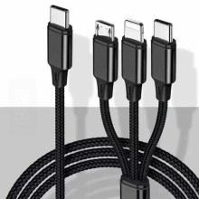 USB kabel Lightning / MicroUSB / USB-C 1m crna