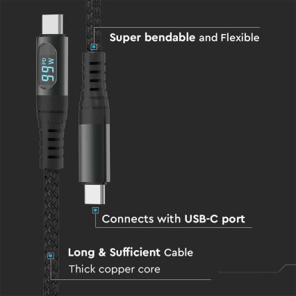 USB kabel TIP C konektor LED zaslon 1m