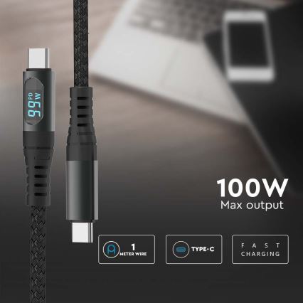 USB kabel TIP C konektor LED zaslon 1m